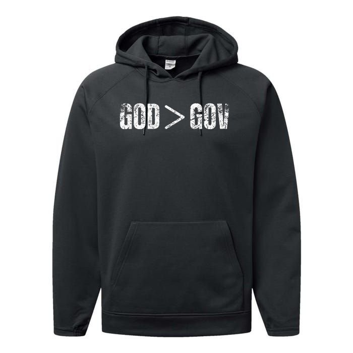 God Is Greater Than Gov Vintage Distressed Anti Government Performance Fleece Hoodie