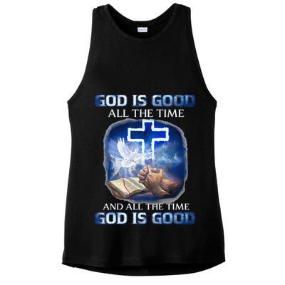 God Is Good All The Time Christian Cross Jesus Quote Ladies PosiCharge Tri-Blend Wicking Tank