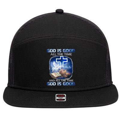 God Is Good All The Time Christian Cross Jesus Quote 7 Panel Mesh Trucker Snapback Hat