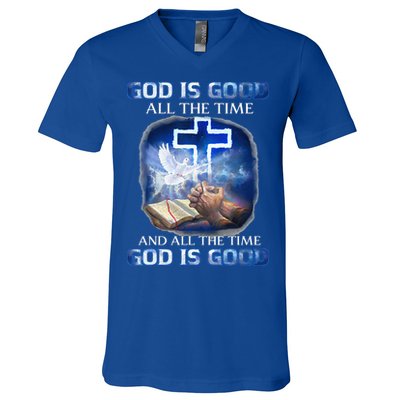 God Is Good All The Time Christian Cross Jesus Quote V-Neck T-Shirt