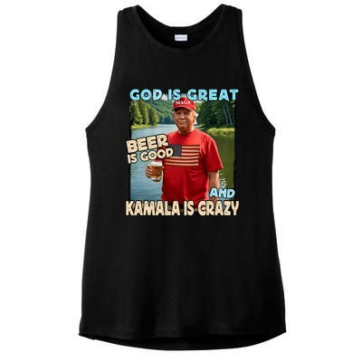 God Is Great Beer Is Good And Kamala Are Crazy Funny Trump Ladies PosiCharge Tri-Blend Wicking Tank