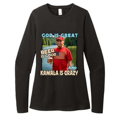 God Is Great Beer Is Good And Kamala Are Crazy Funny Trump Womens CVC Long Sleeve Shirt