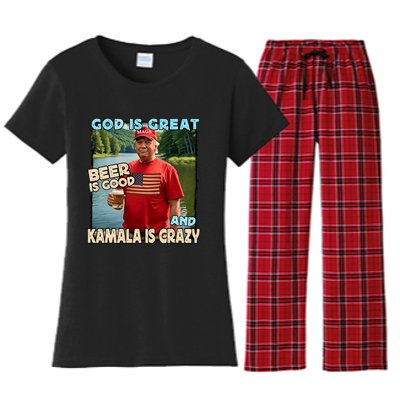 God Is Great Beer Is Good And Kamala Are Crazy Funny Trump Women's Flannel Pajama Set