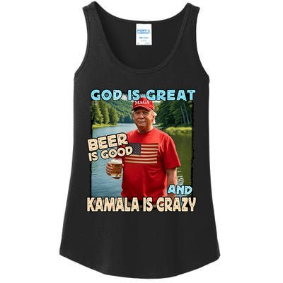 God Is Great Beer Is Good And Kamala Are Crazy Funny Trump Ladies Essential Tank