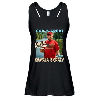 God Is Great Beer Is Good And Kamala Are Crazy Funny Trump Ladies Essential Flowy Tank