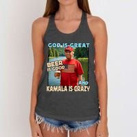 God Is Great Beer Is Good And Kamala Are Crazy Funny Trump Women's Knotted Racerback Tank