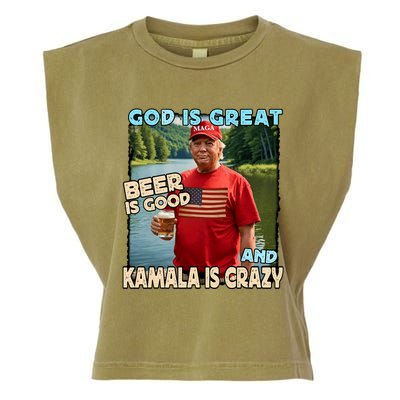 God Is Great Beer Is Good And Kamala Are Crazy Funny Trump Garment-Dyed Women's Muscle Tee