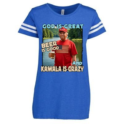 God Is Great Beer Is Good And Kamala Are Crazy Funny Trump Enza Ladies Jersey Football T-Shirt