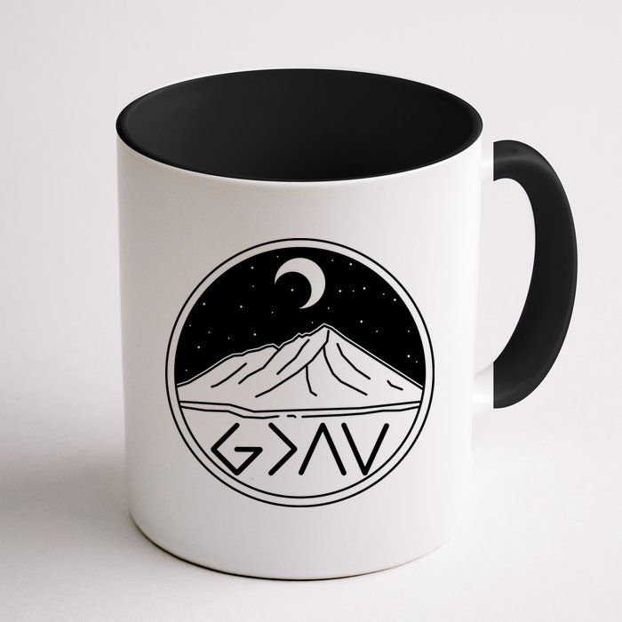 God Is Greater Than High And Lows Mountain Camping Mug
