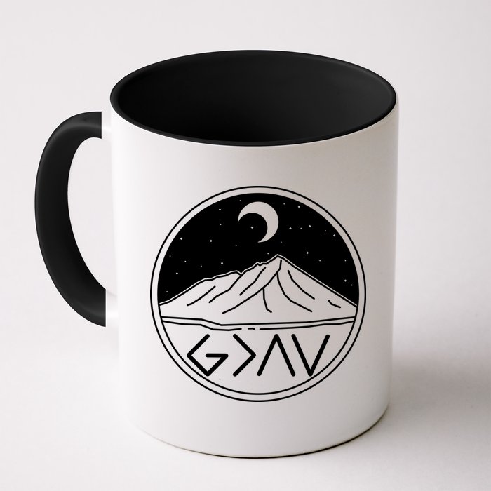 God Is Greater Than High And Lows Mountain Camping Mug