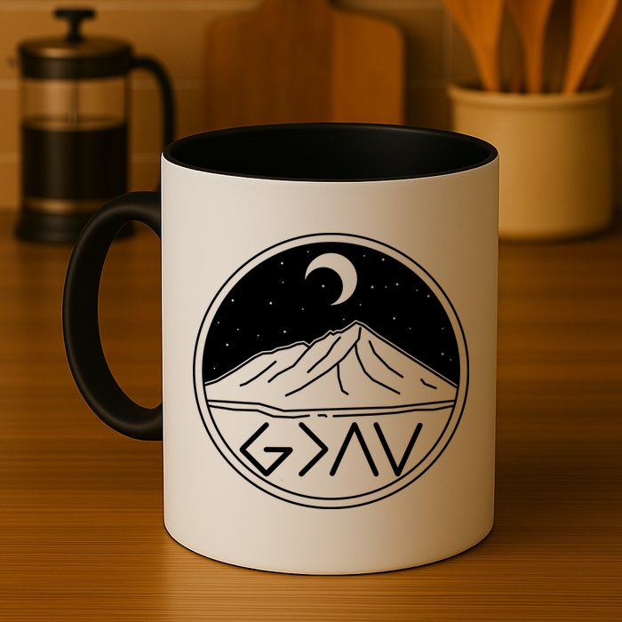 God Is Greater Than High And Lows Mountain Camping Mug