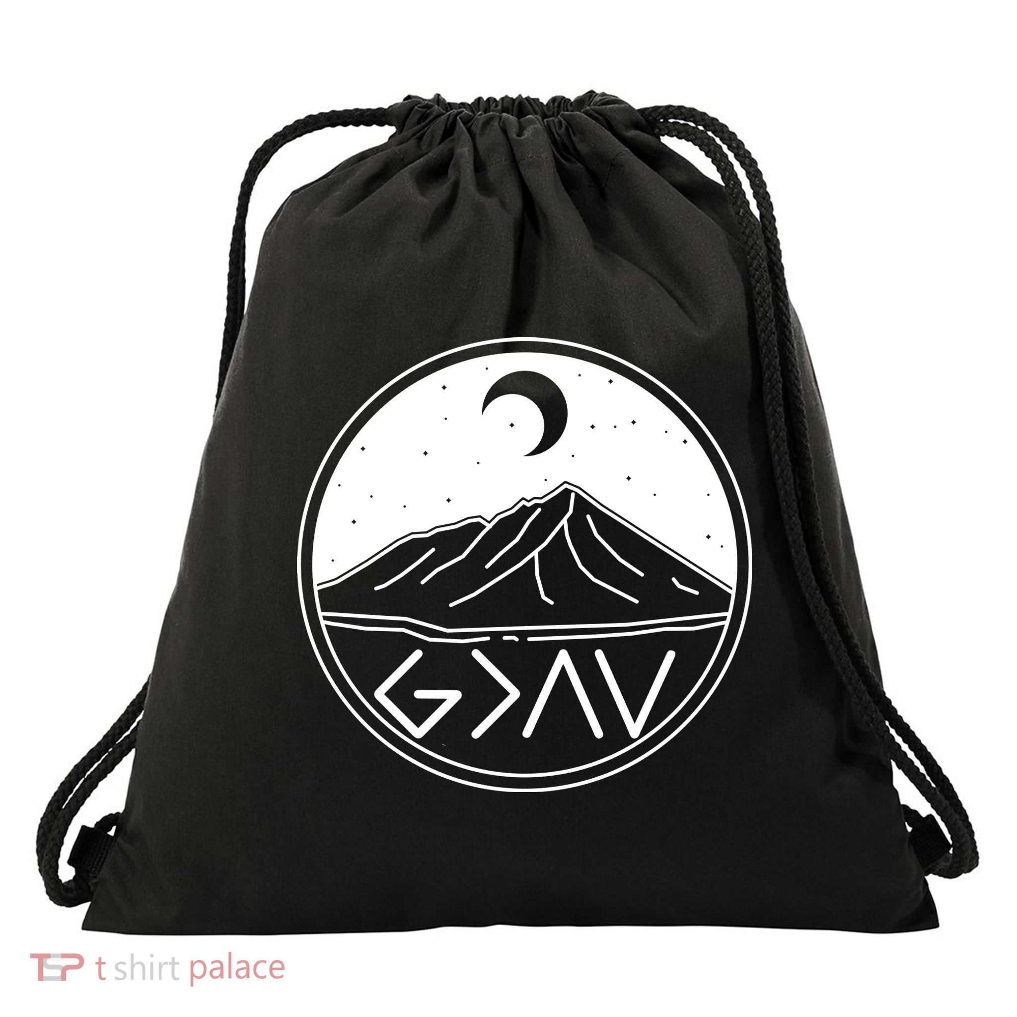 God Is Greater Than High And Lows Mountain Camping Drawstring Bag