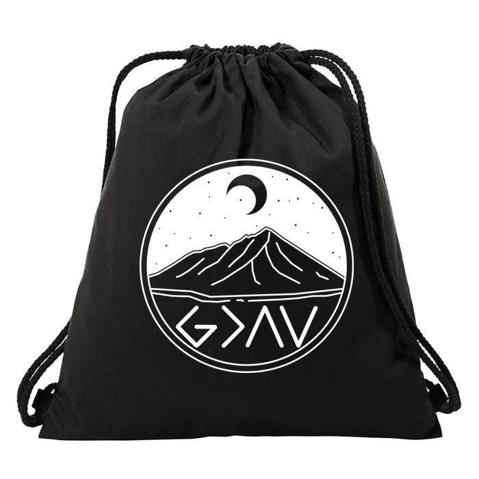 God Is Greater Than High And Lows Mountain Camping Drawstring Bag