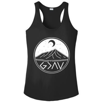 God Is Greater Than High And Lows Mountain Camping Ladies PosiCharge Competitor Racerback Tank