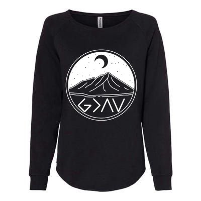 God Is Greater Than High And Lows Mountain Camping Womens California Wash Sweatshirt