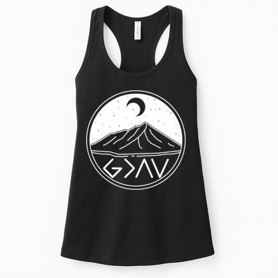 God Is Greater Than High And Lows Mountain Camping Womens Tank Top