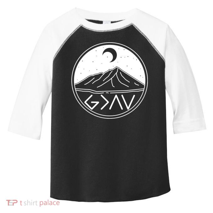 God Is Greater Than High And Lows Mountain Camping Toddler Fine Jersey T-Shirt