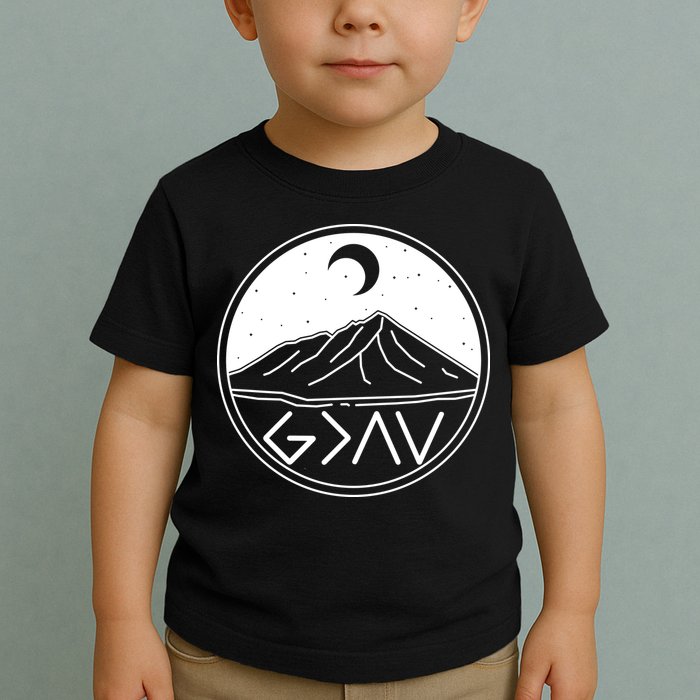 God Is Greater Than High And Lows Mountain Camping Toddler T-Shirt