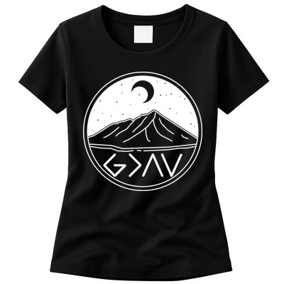 God Is Greater Than High And Lows Mountain Camping Womens T-Shirt