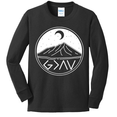 God Is Greater Than High And Lows Mountain Camping Kids Long Sleeve Shirt