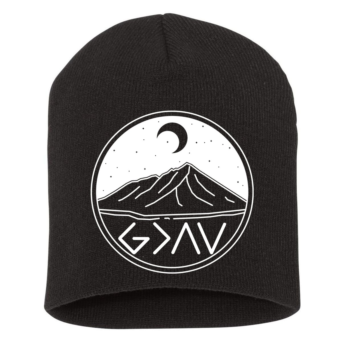 God Is Greater Than High And Lows Mountain Camping Short Acrylic Beanie