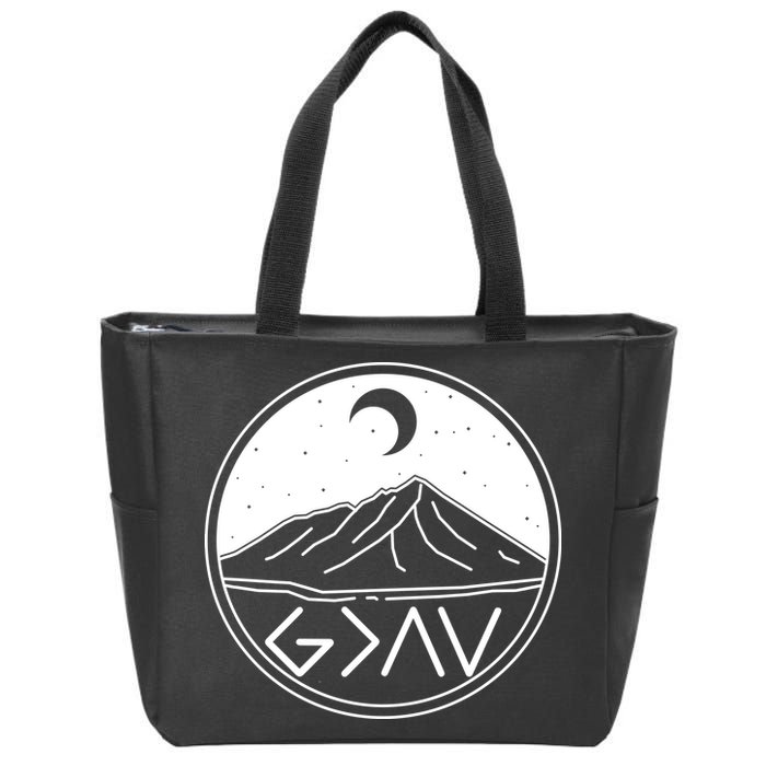 God Is Greater Than High And Lows Mountain Camping Zip Tote Bag