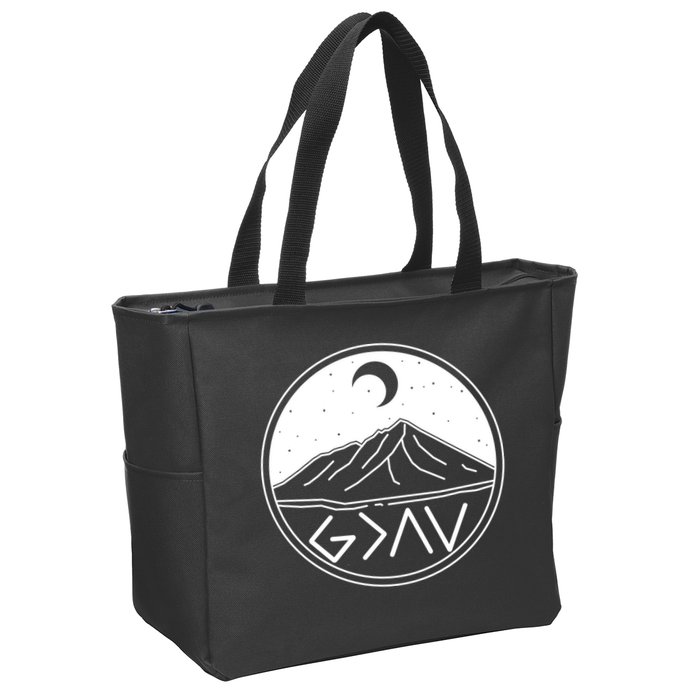God Is Greater Than High And Lows Mountain Camping Zip Tote Bag