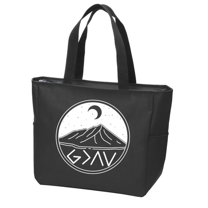 God Is Greater Than High And Lows Mountain Camping Zip Tote Bag