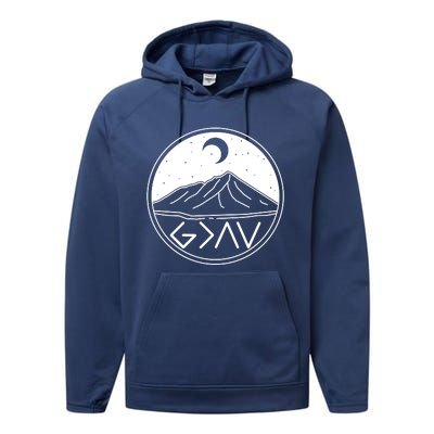 God Is Greater Than High And Lows Mountain Camping Performance Fleece Hoodie