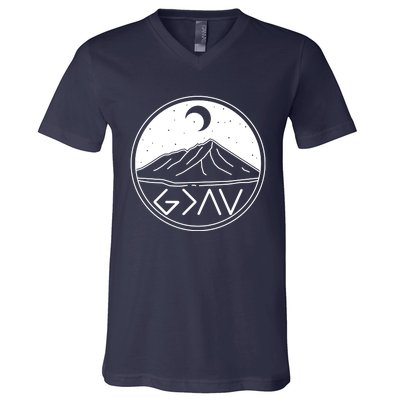 God Is Greater Than High And Lows Mountain Camping V-Neck T-Shirt