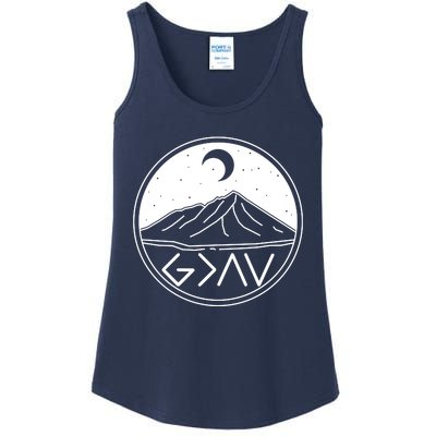 God Is Greater Than High And Lows Mountain Camping Ladies Essential Tank