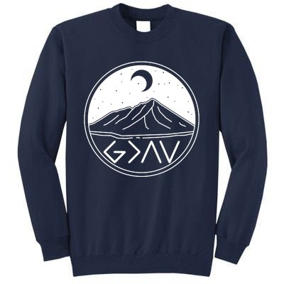 God Is Greater Than High And Lows Mountain Camping Tall Sweatshirt