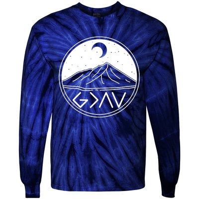 God Is Greater Than High And Lows Mountain Camping Tie-Dye Long Sleeve Shirt