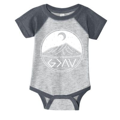 God Is Greater Than High And Lows Mountain Camping Infant Baby Jersey Bodysuit