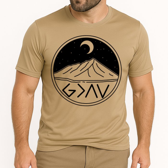 God Is Greater Than High And Lows Mountain Camping Performance Shirt