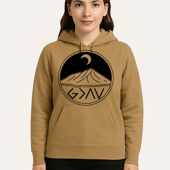 God Is Greater Than High And Lows Mountain Camping Hoodie
