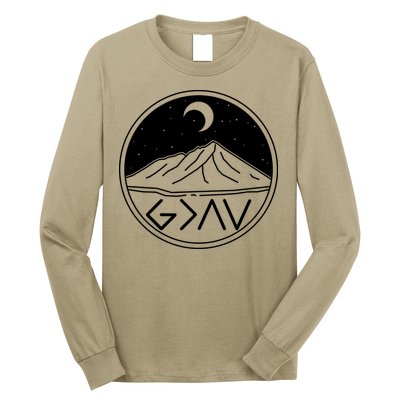 God Is Greater Than High And Lows Mountain Camping Long Sleeve Shirt
