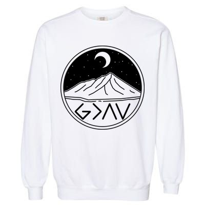 God Is Greater Than High And Lows Mountain Camping Garment-Dyed Sweatshirt