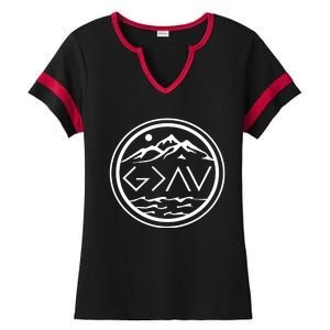 God Is Greater Than The High And Lows Graphic Inspirational Christian Mountain Ladies Halftime Notch Neck Tee