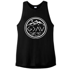 God Is Greater Than The High And Lows Graphic Inspirational Christian Mountain Ladies PosiCharge Tri-Blend Wicking Tank