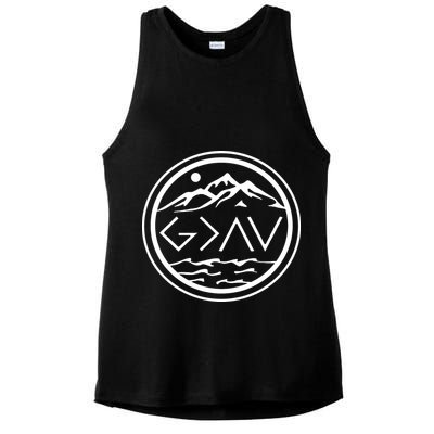 God Is Greater Than The High And Lows Graphic Inspirational Christian Mountain Ladies PosiCharge Tri-Blend Wicking Tank