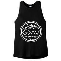 God Is Greater Than The High And Lows Graphic Inspirational Christian Mountain Ladies PosiCharge Tri-Blend Wicking Tank