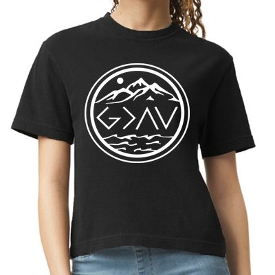 God Is Greater Than The High And Lows Graphic Inspirational Christian Mountain Comfort Colors Boxy T-Shirt