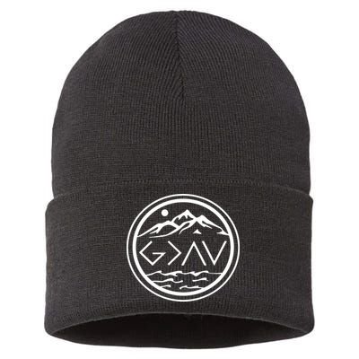 God Is Greater Than The High And Lows Graphic Inspirational Christian Mountain Sustainable Knit Beanie