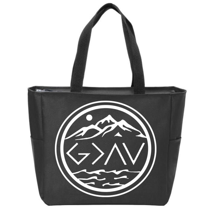 God Is Greater Than The High And Lows Graphic Inspirational Christian Mountain Zip Tote Bag