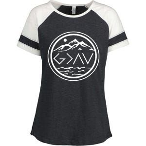 God Is Greater Than The High And Lows Graphic Inspirational Christian Mountain Enza Ladies Jersey Colorblock Tee