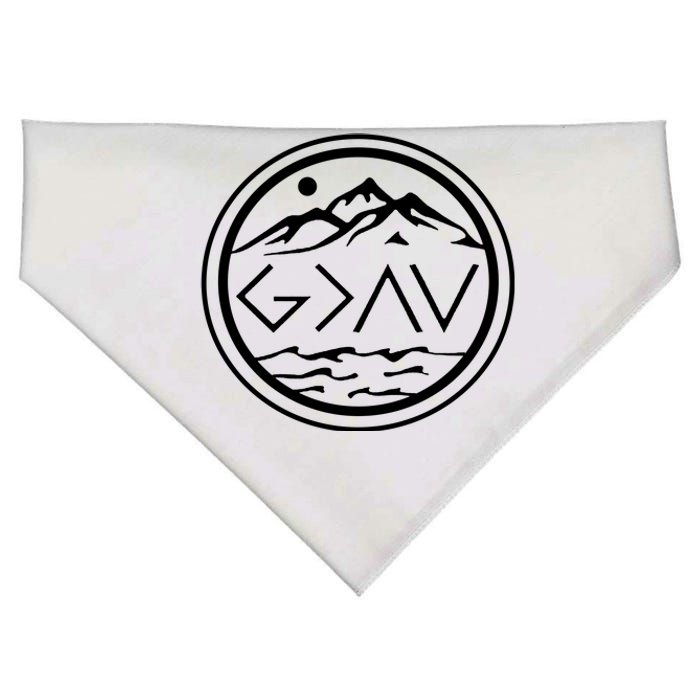 God Is Greater Than The High And Lows Graphic Inspirational Christian Mountain USA-Made Doggie Bandana