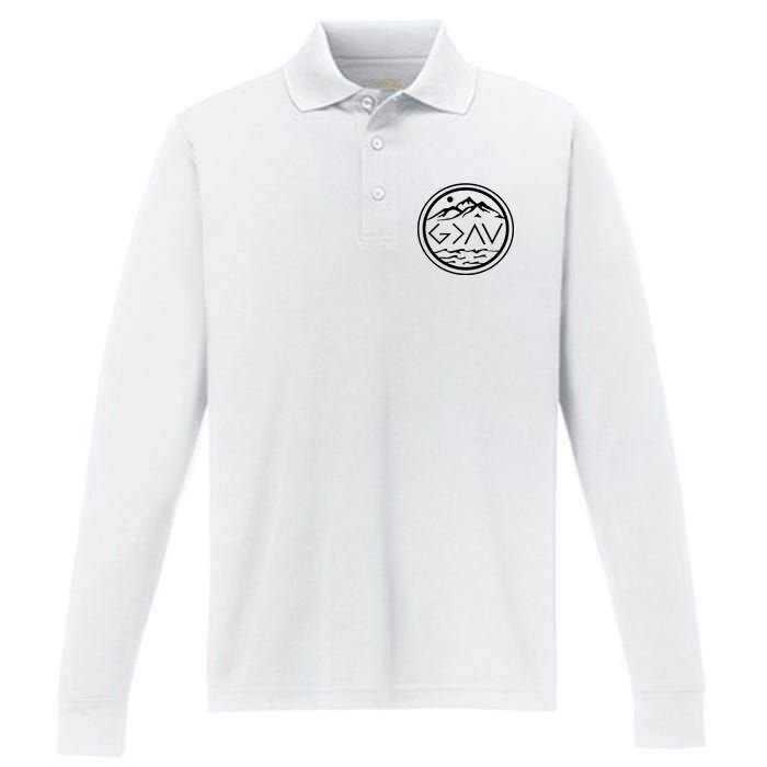 God Is Greater Than The High And Lows Graphic Inspirational Christian Mountain Performance Long Sleeve Polo