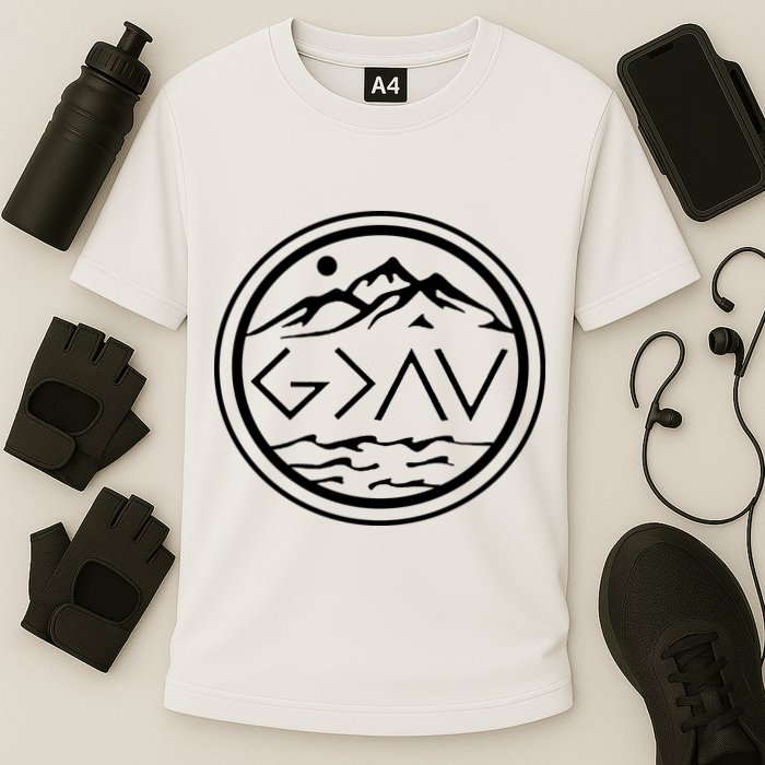 God Is Greater Than The High And Lows Graphic Inspirational Christian Mountain Performance Shirt