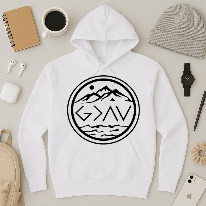 God Is Greater Than The High And Lows Graphic Inspirational Christian Mountain Hoodie